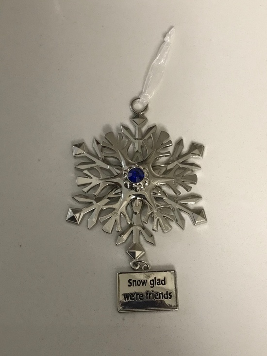 Snow Glad we are Friends Snowflake Christmas Ornament Shiny Blue Stone Centre - Picture 3 of 4